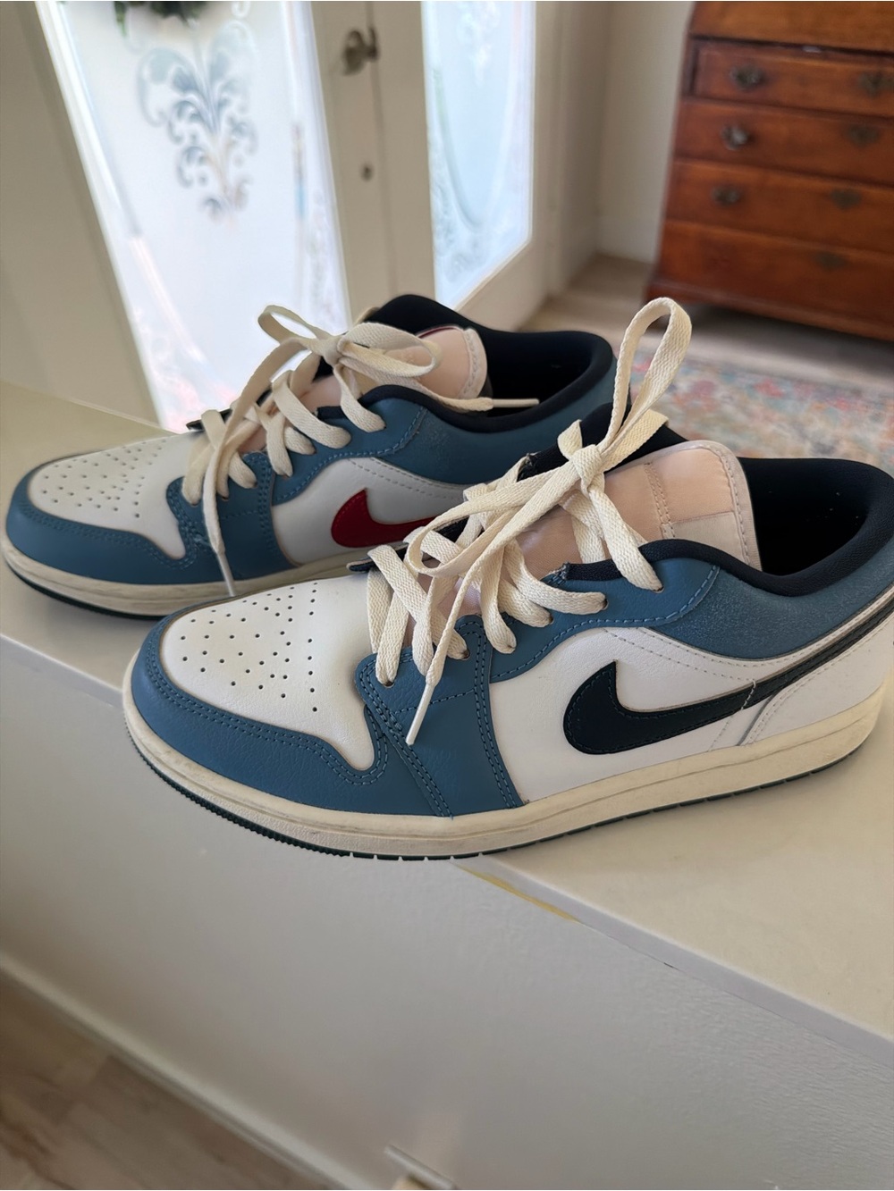 Jordan Low-Top Sneakers in Blue, White, Black and Red Swoosh